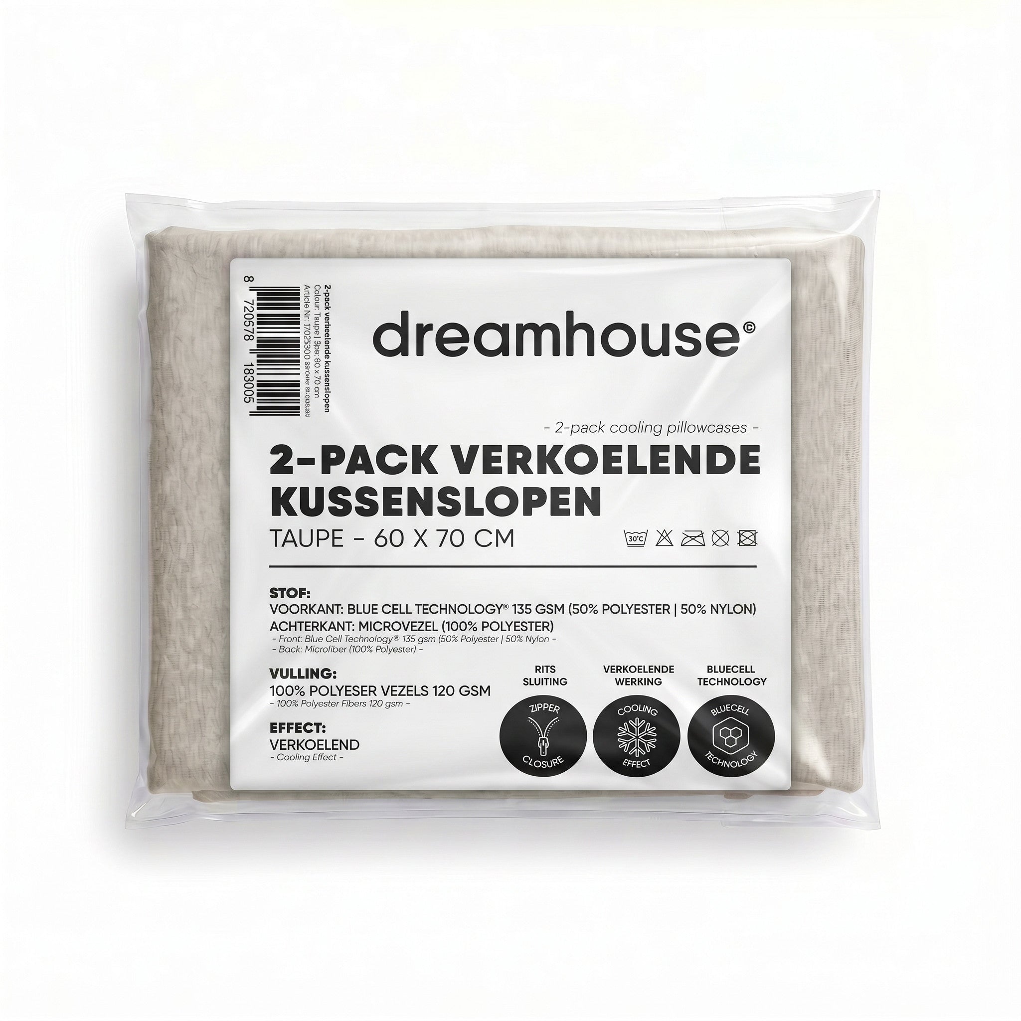 Verkoelende Kussenslopen 2-Pack – Bluecell Cooling – Taupe – Dreamhouse - Dromen & Wonen