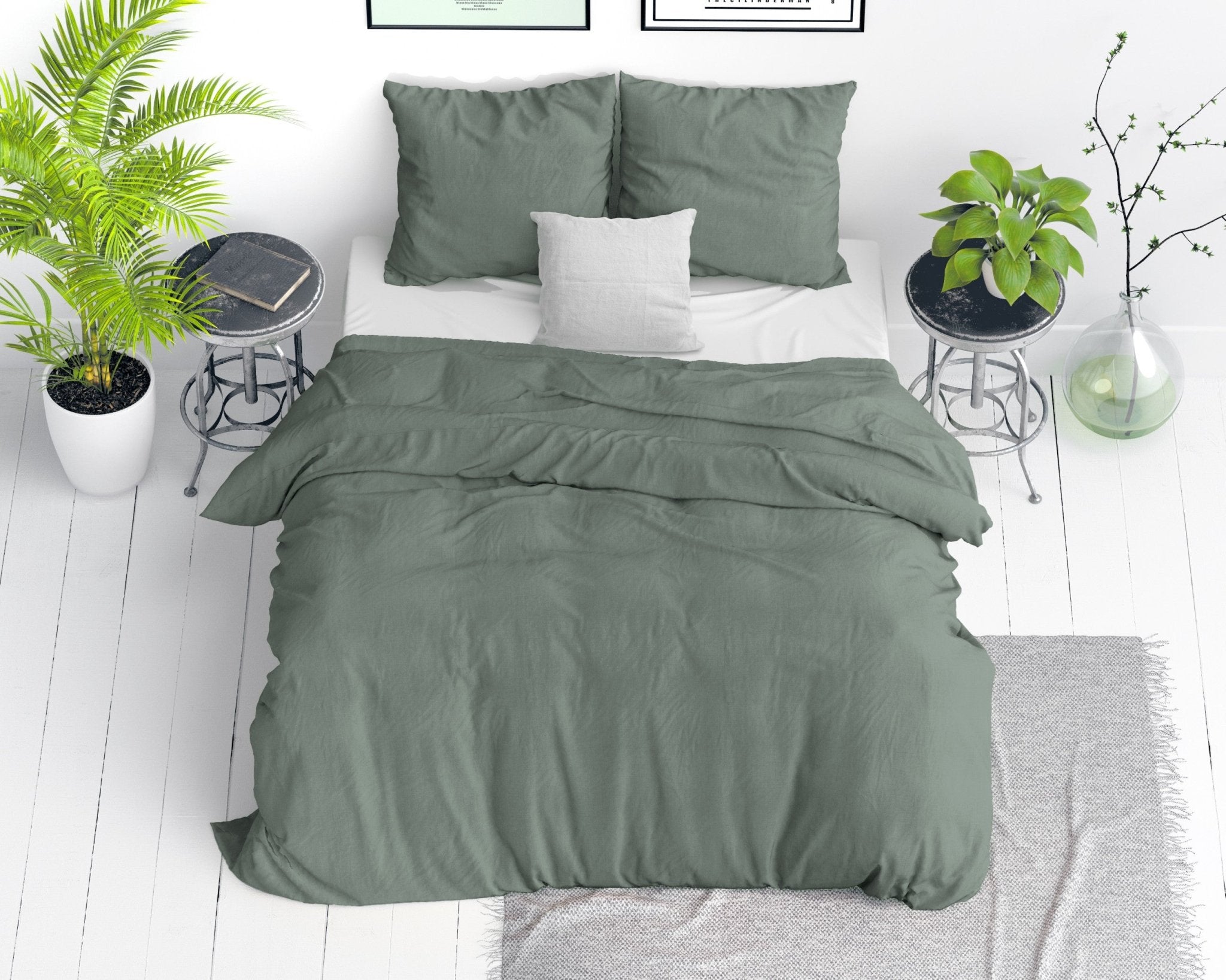 Dreamhouse Stone Washed Groen Dekbedovertrek - Dromen & Wonen
